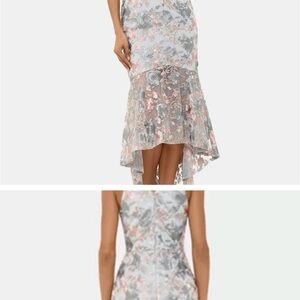 Gray Asymmetrical Trumpet Midi Skirt for Cocktail